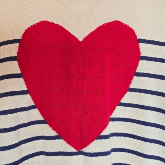 J.CREW Women Puff Sleeve Heart Striped Sweater Medium Ivory Nautical Clean Girl - Picture 2 of 12